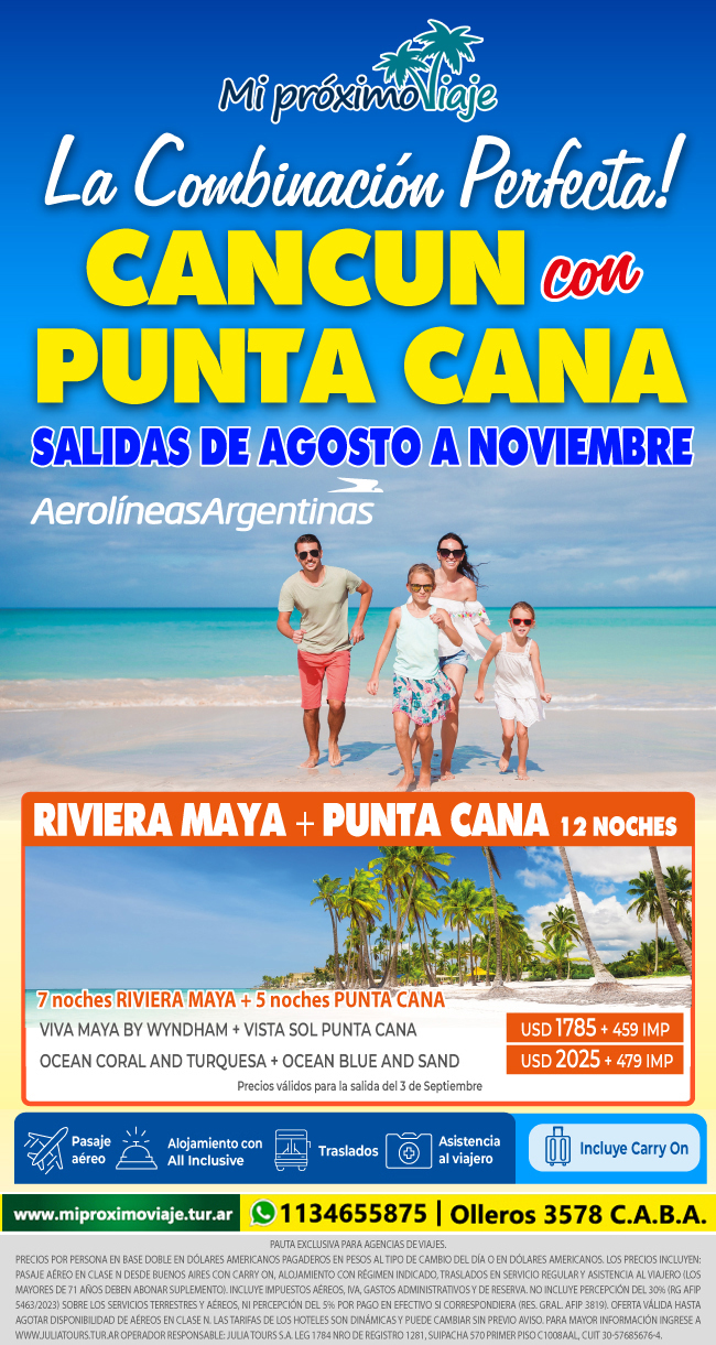 COMBINADO RIVIERA MAYA +PUNTA CANA AGOSTO A NOVIEMBRE!